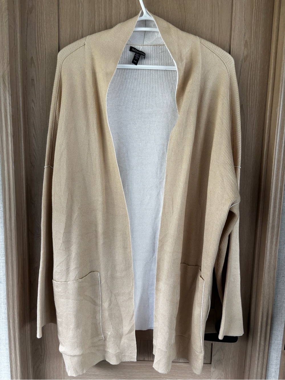Eileen Fisher Cardigan M Beige Lightweight Summer Quiet Luxury Organic Cotton